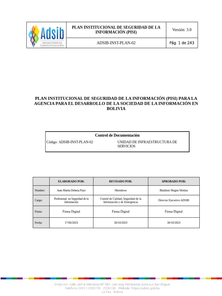Plan de Seguridad de Información PISI Bolivia | PDF | La seguridad ...