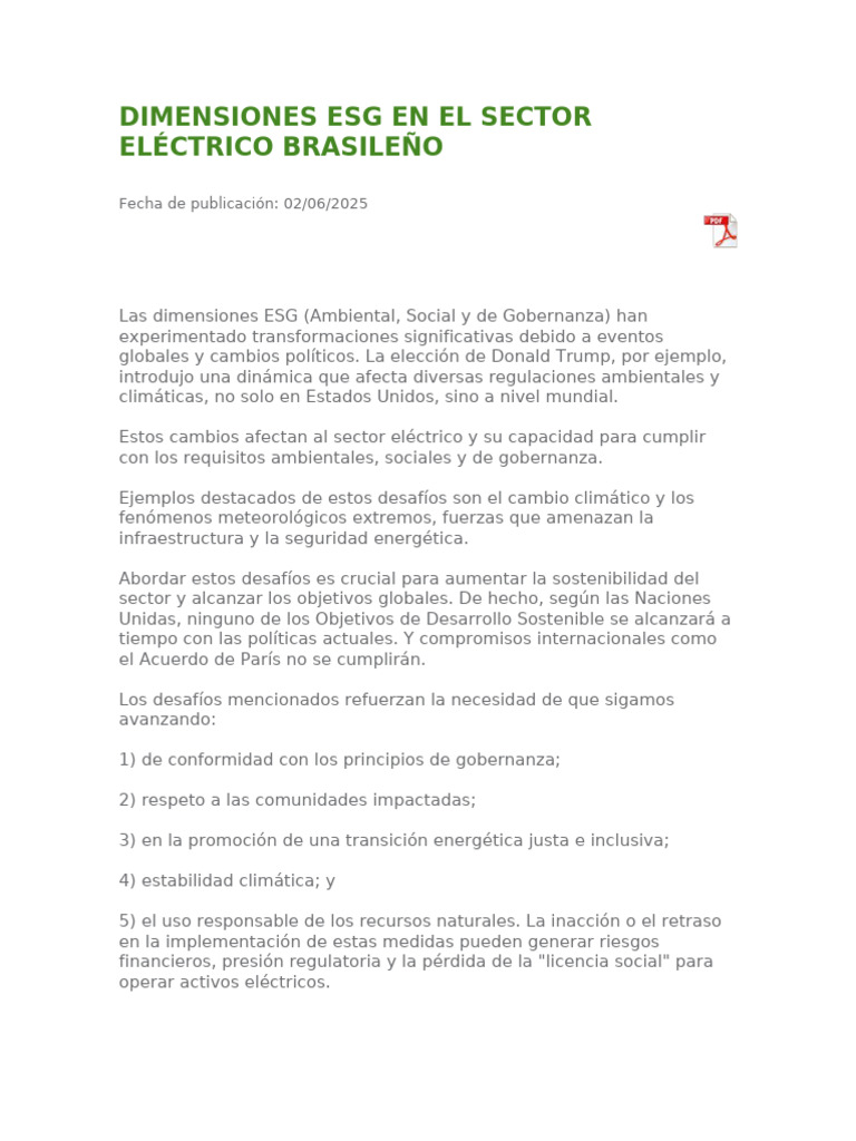 Dimensiones ESG en el Sector Eléctrico Brasilero | PDF ...