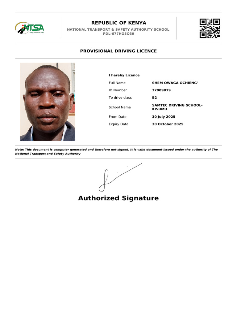 Provisional Driving Licence - Kenya | PDF