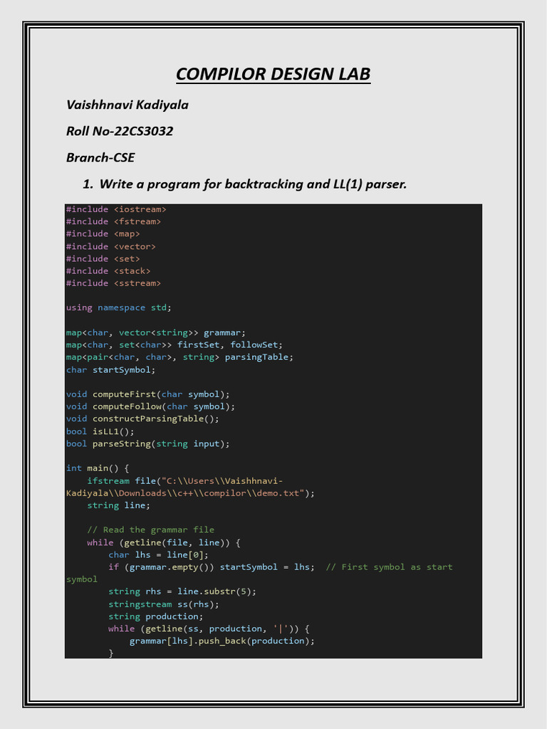 C++ LL(1) Parser Implementation | PDF | Syntax | Grammar