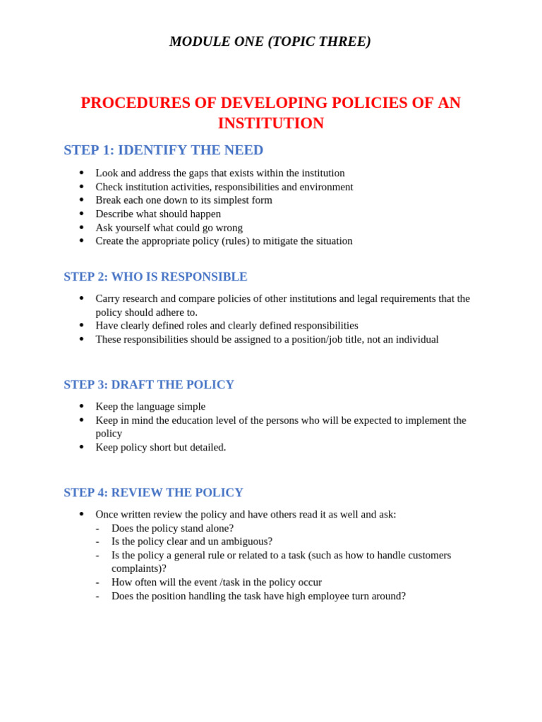 Developing Institutional Policies Guide | PDF | Policy