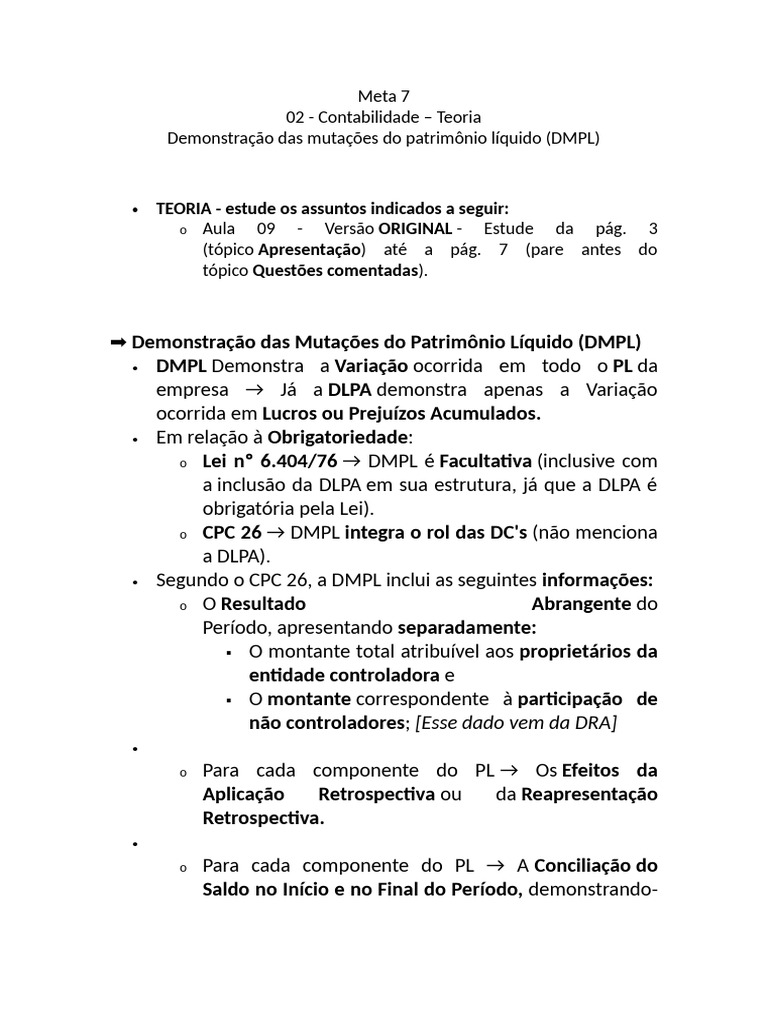 Estrutura da DMPL e DLPA na Contabilidade | PDF