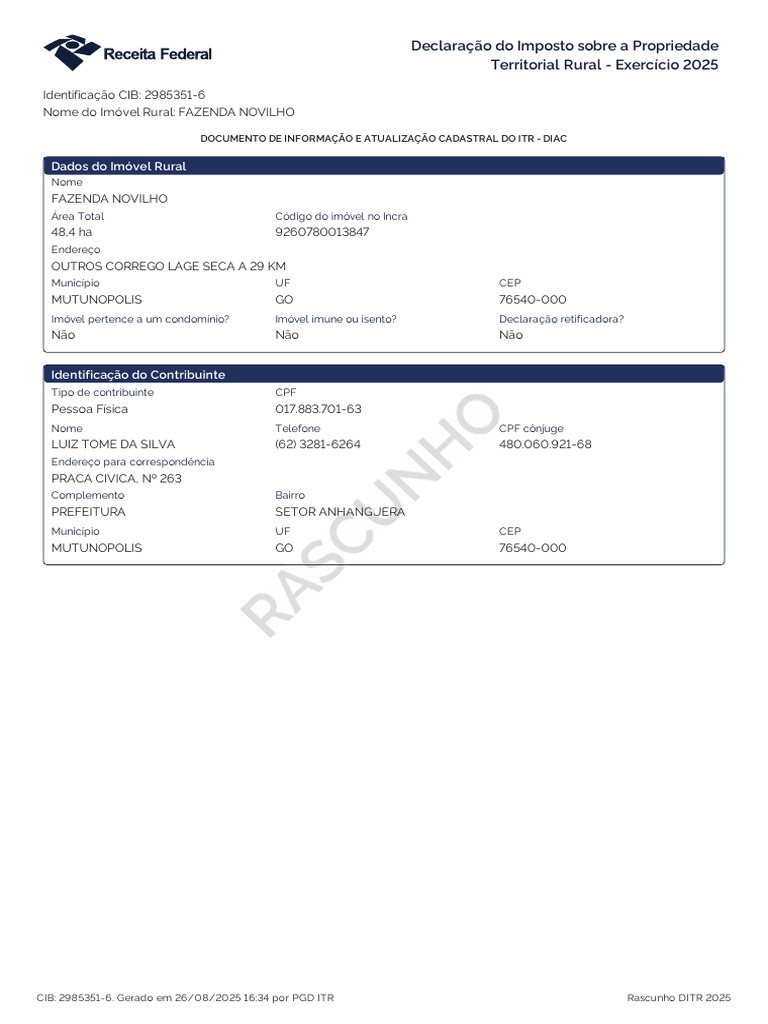 ITR 2025 ORIGI Declaracao2307309758704292895 | PDF