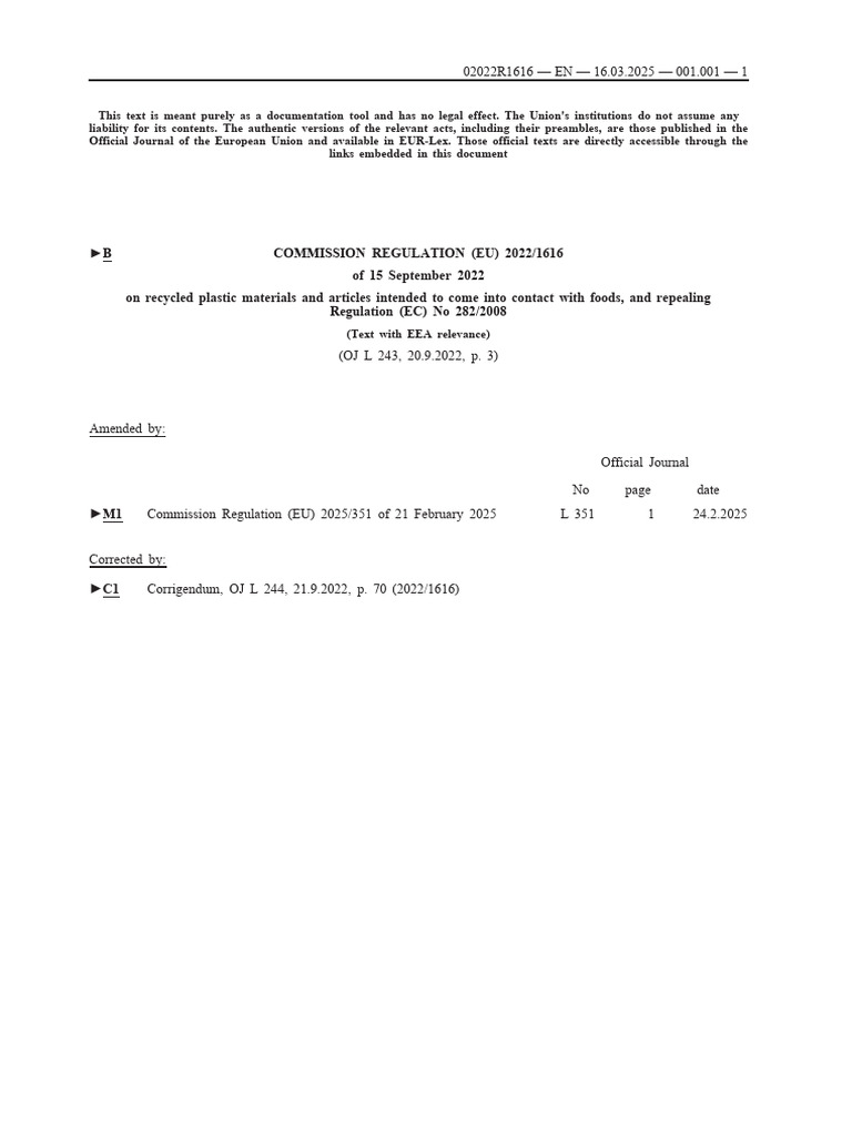 EU Regulation on Recycled Plastics in Food | PDF | Waste | Recycling
