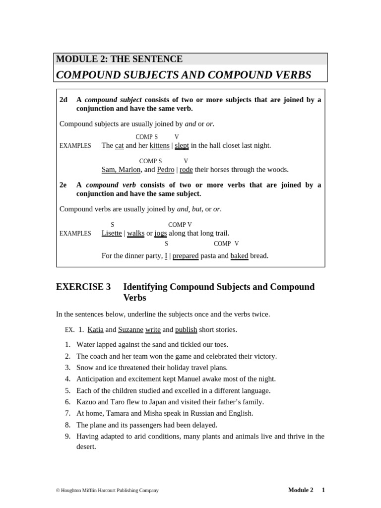 Compound Subjects and Verbs Explained | PDF