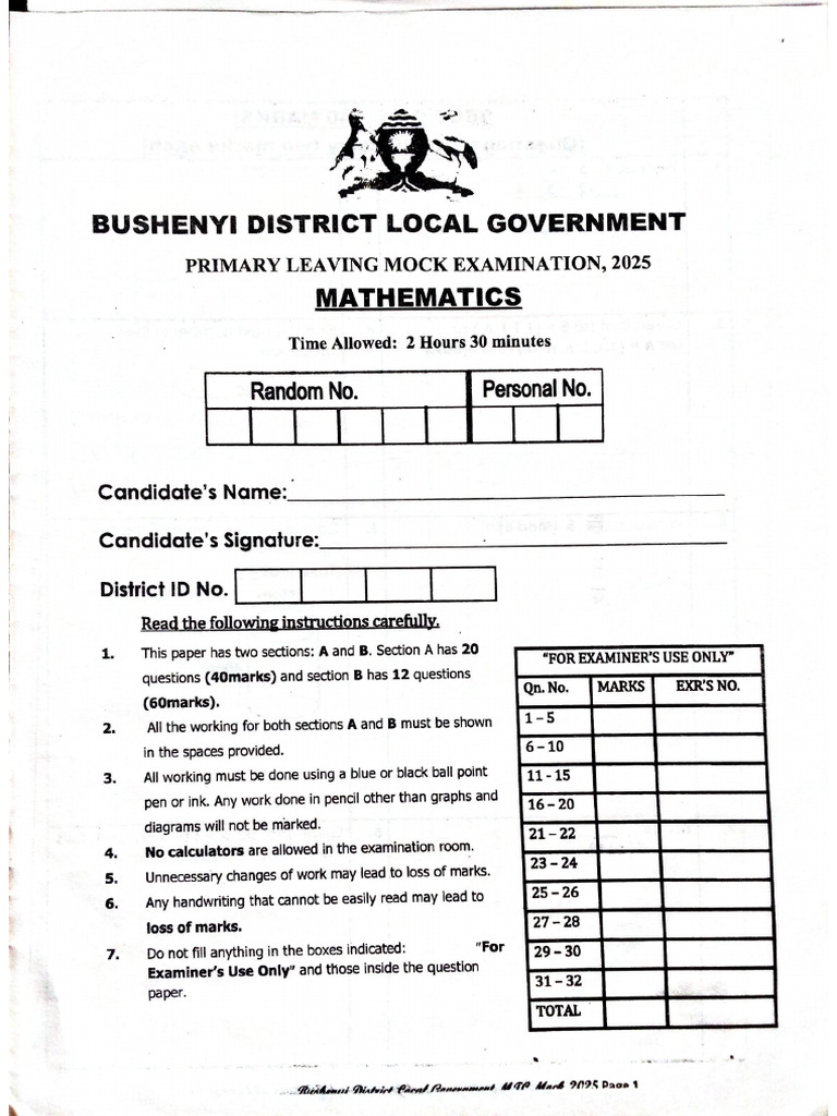 Bushenyi District Mock 2025 MTC | PDF