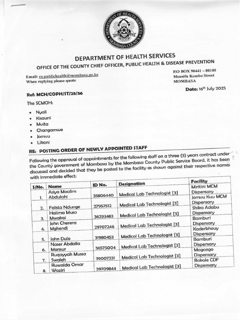 Posting Order For Newly Appointed Staff - July 2025 | PDF