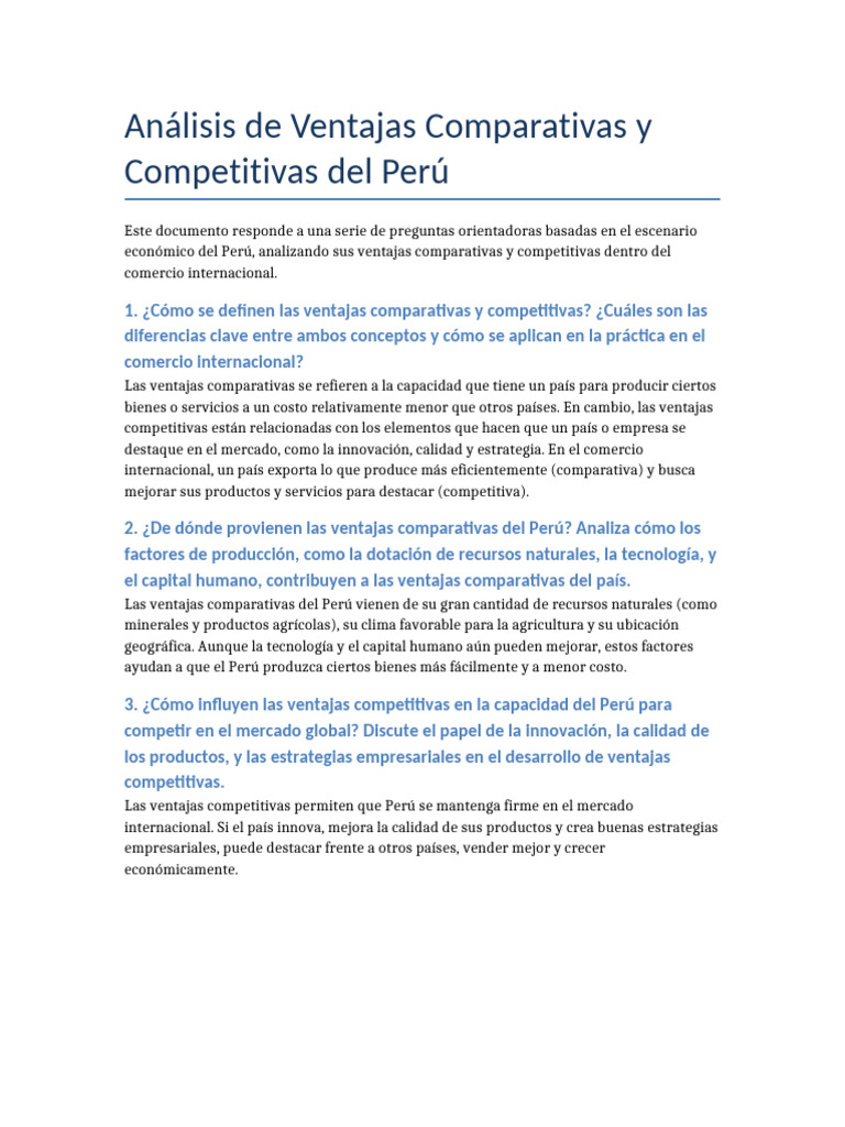 Ventajas Competitivas del Perú en Comercio | PDF | Ventaja comparativa ...