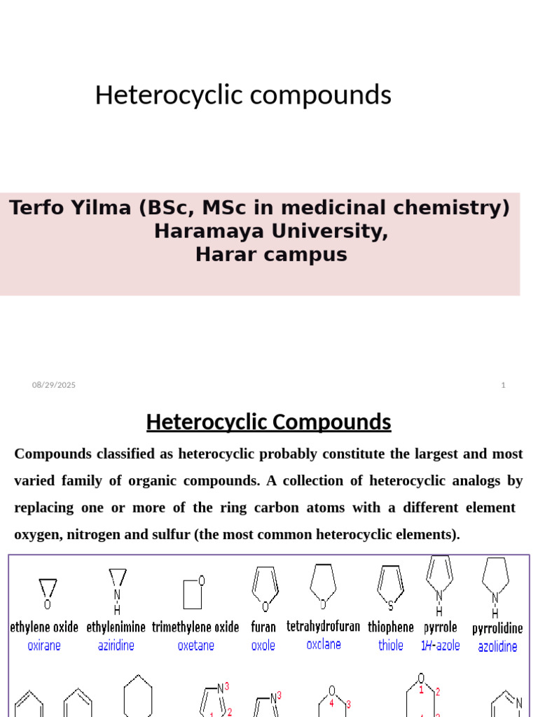 Heterocyclic Compounds Overview | PDF | Heterocyclic Compound | Pyridine