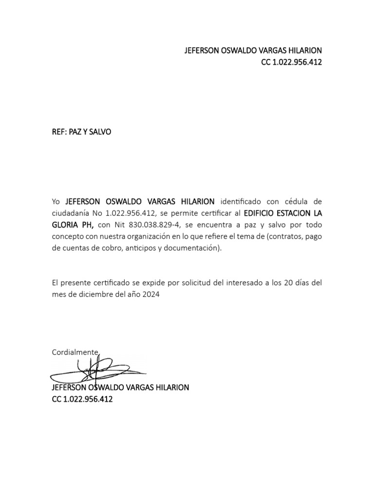 Certificado de Paz y Salvo 2024 | PDF