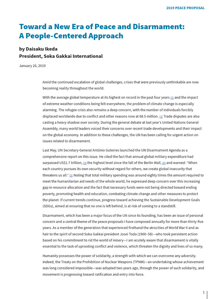2019 Peace Proposal on Disarmament | PDF | Nuclear Disarmament | Refugee