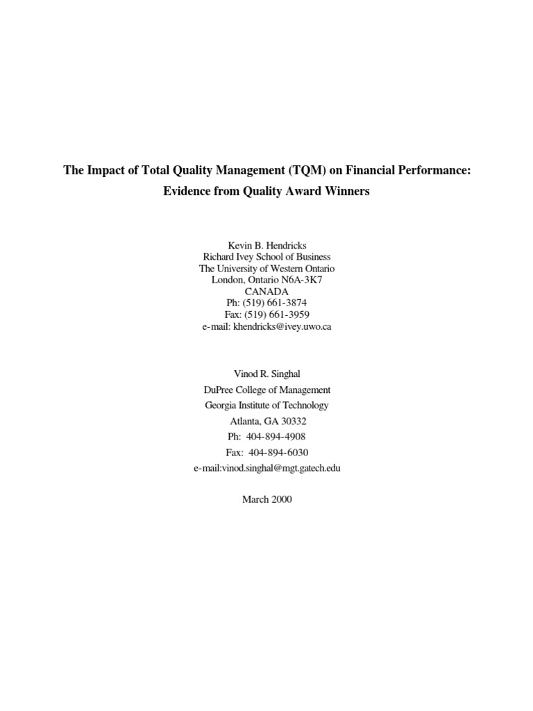 The Impact of Total Quality Management (TQM) On Financial Performance ...