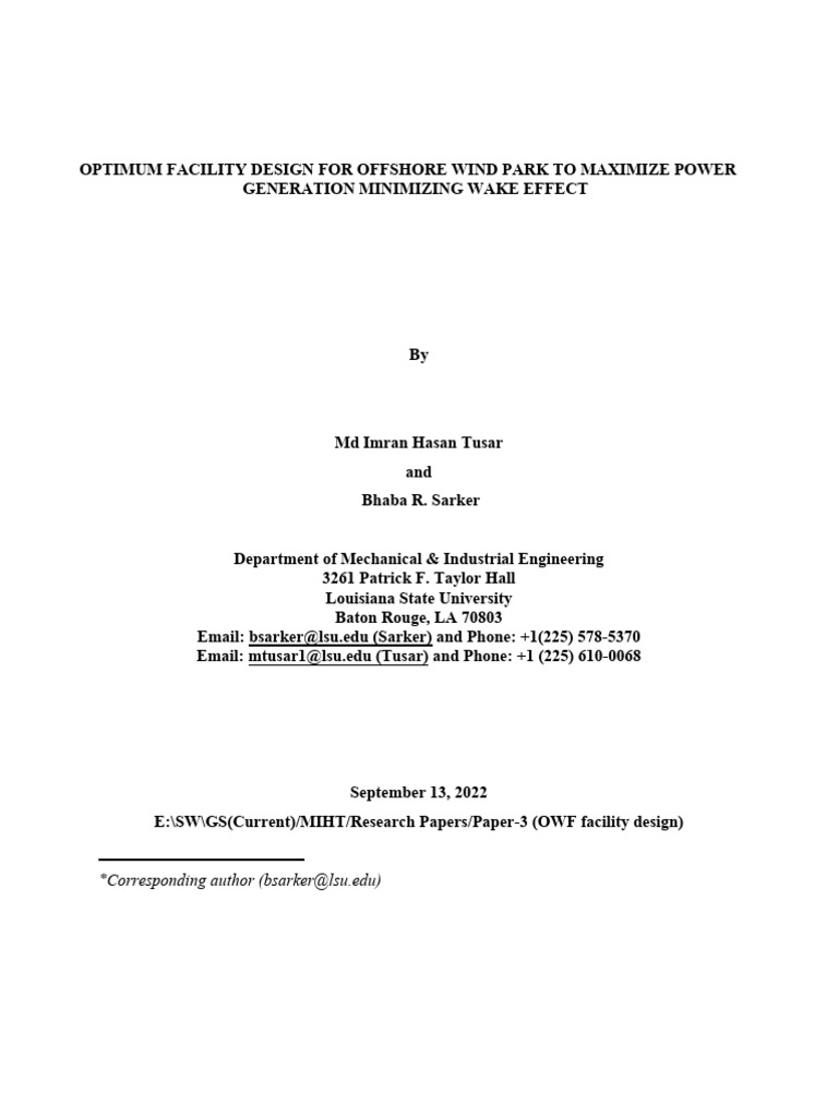 Offshore Wind Farm Design Optimization | PDF | Offshore Wind Power ...