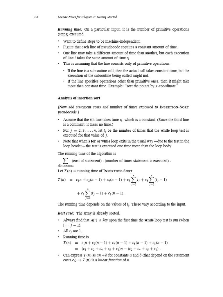 Insertion Sort Running Time Analysis | PDF | Time Complexity | Control Flow