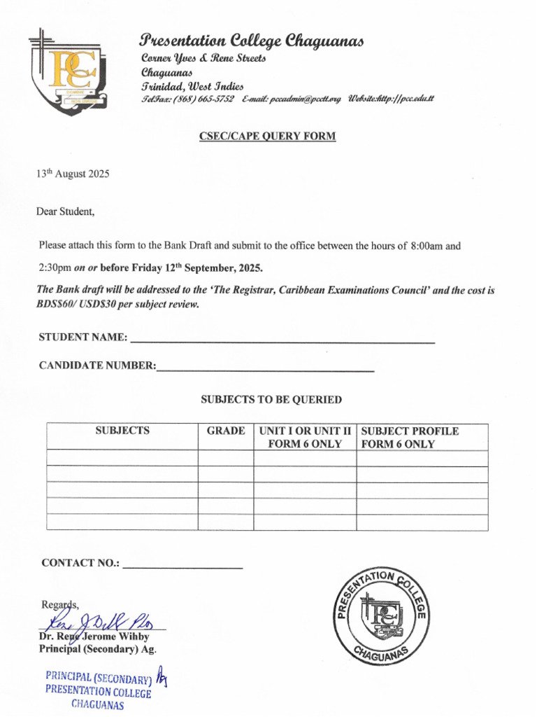 Csec Cape Query Form | PDF