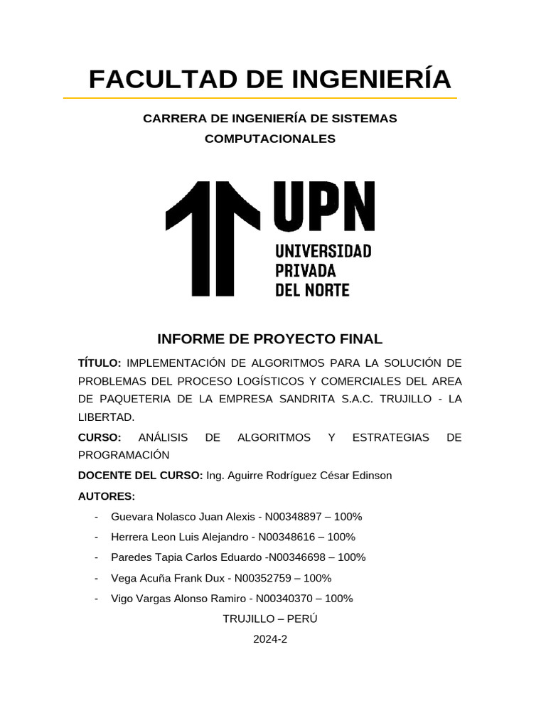 Informe de Proyecto Final - A.algo - Est. Programación - (2024-2 ...