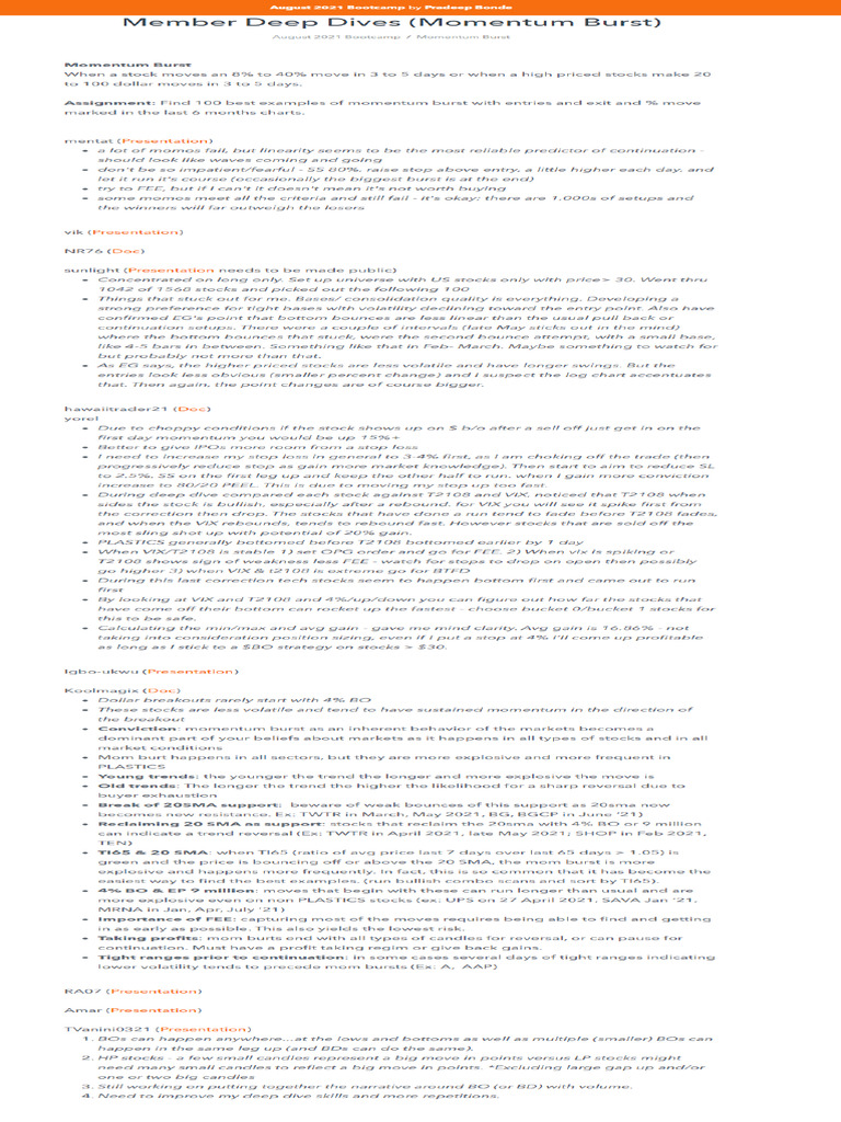 Member Deep Dives Momentum Burst | PDF