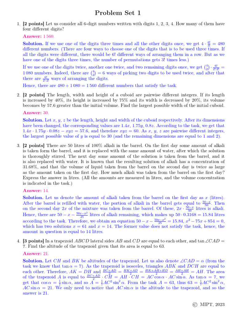 Mipt International 2023 Answers Solutions | PDF | Inequality ...