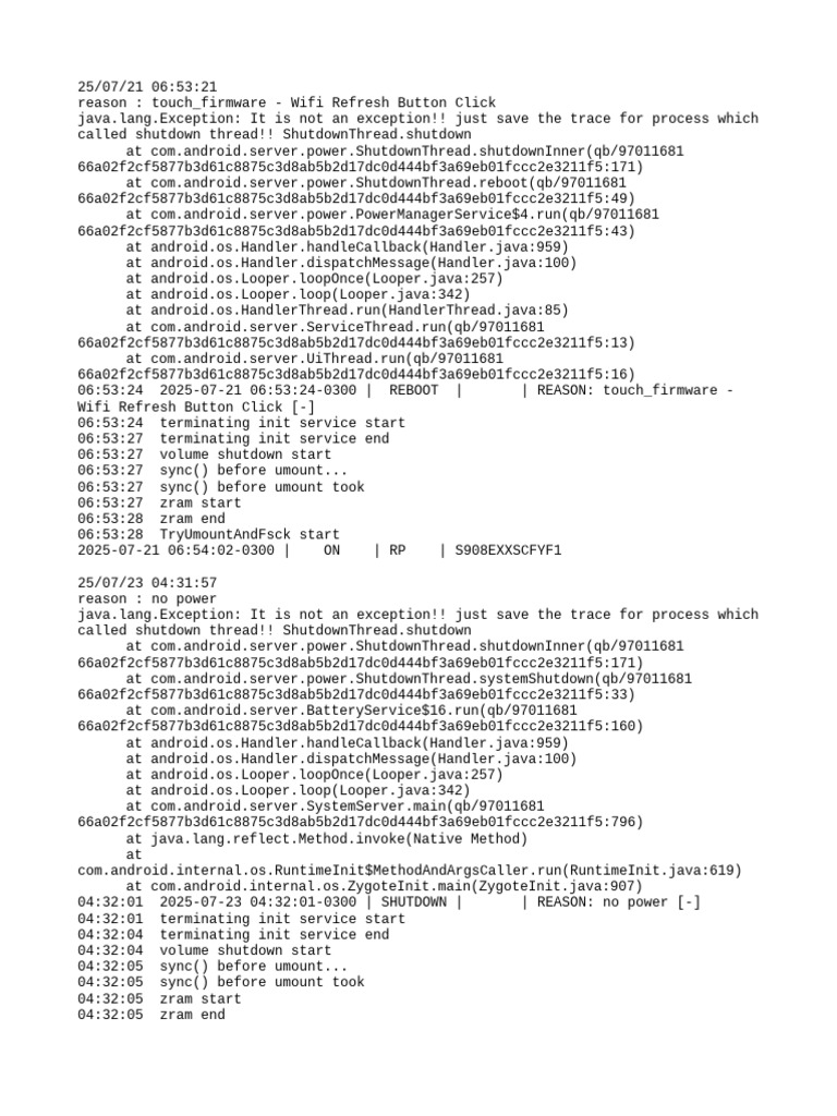 Device Shutdown and Reboot Logs | PDF | Computing | Mobile Linux