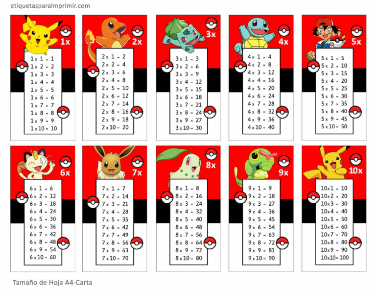 Pokemon Tablas de Multiplicar | PDF