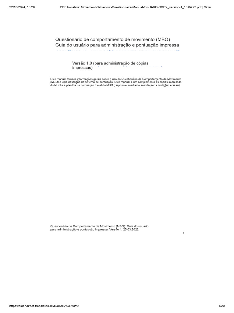 Guia do MBQ: Administração e Pontuação | PDF | Tempo | Tablets
