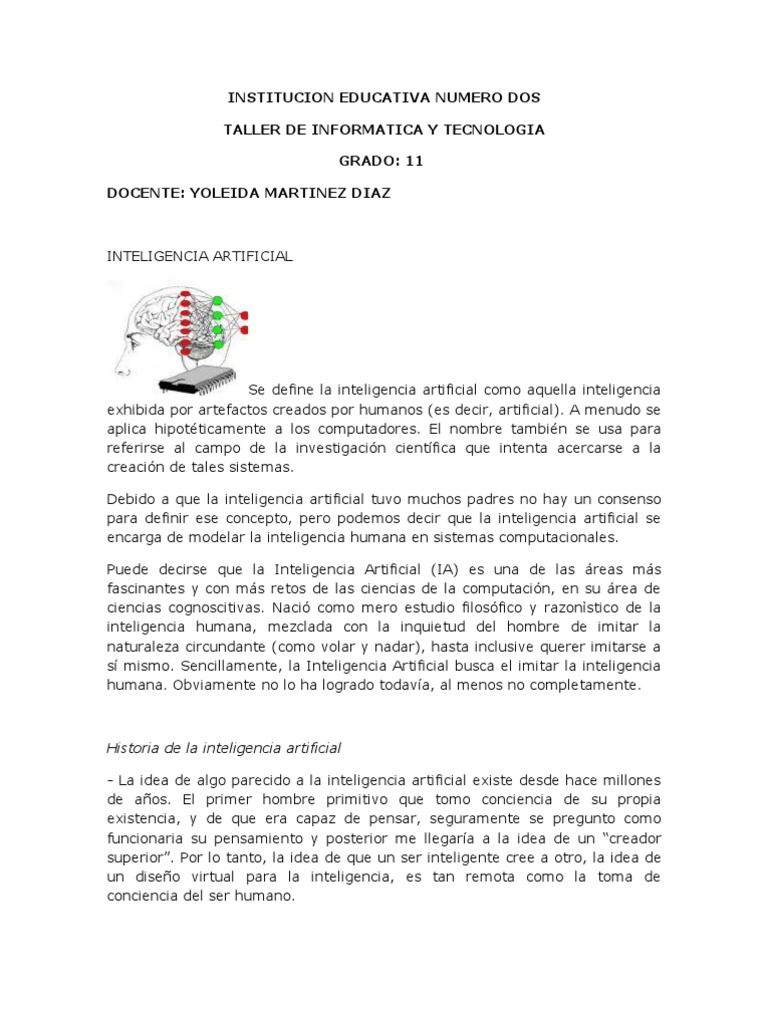 Taller de Inteligencia Artificial para Grado 11 | PDF | Inteligencia ...