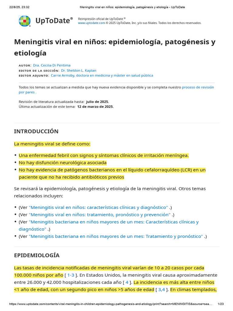 Meningitis Viral en Niños: Epidemiología y Causas | PDF | Meningitis ...