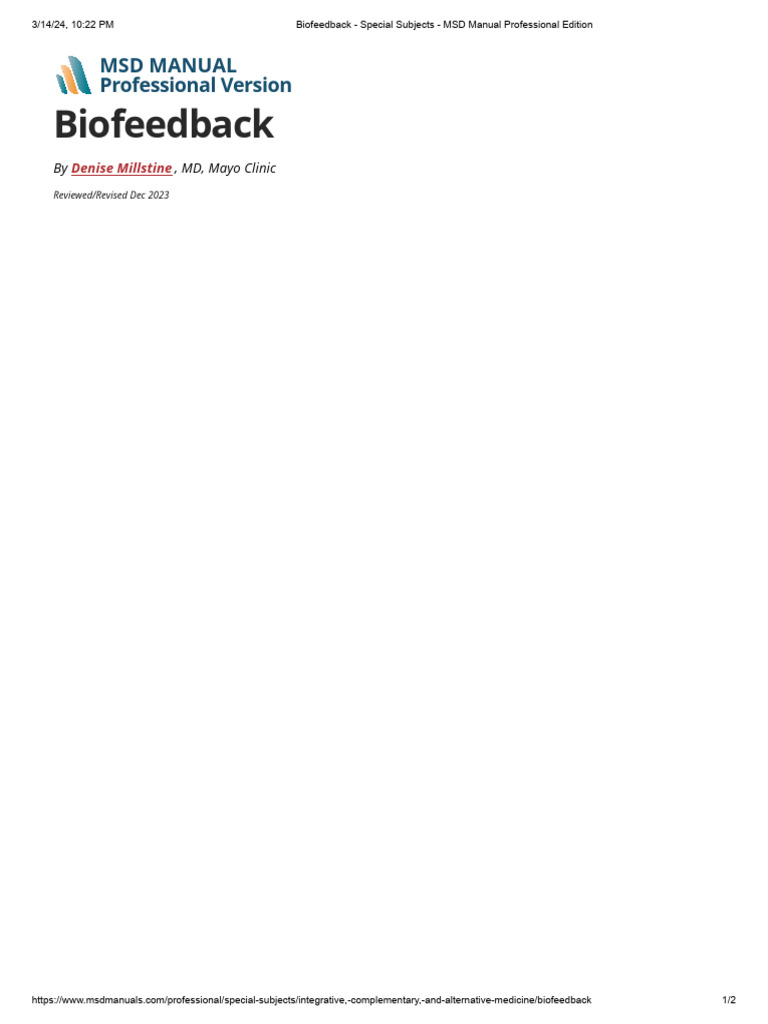 Biofeedback - Special Subjects - MSD Manual Professional Edition | PDF ...