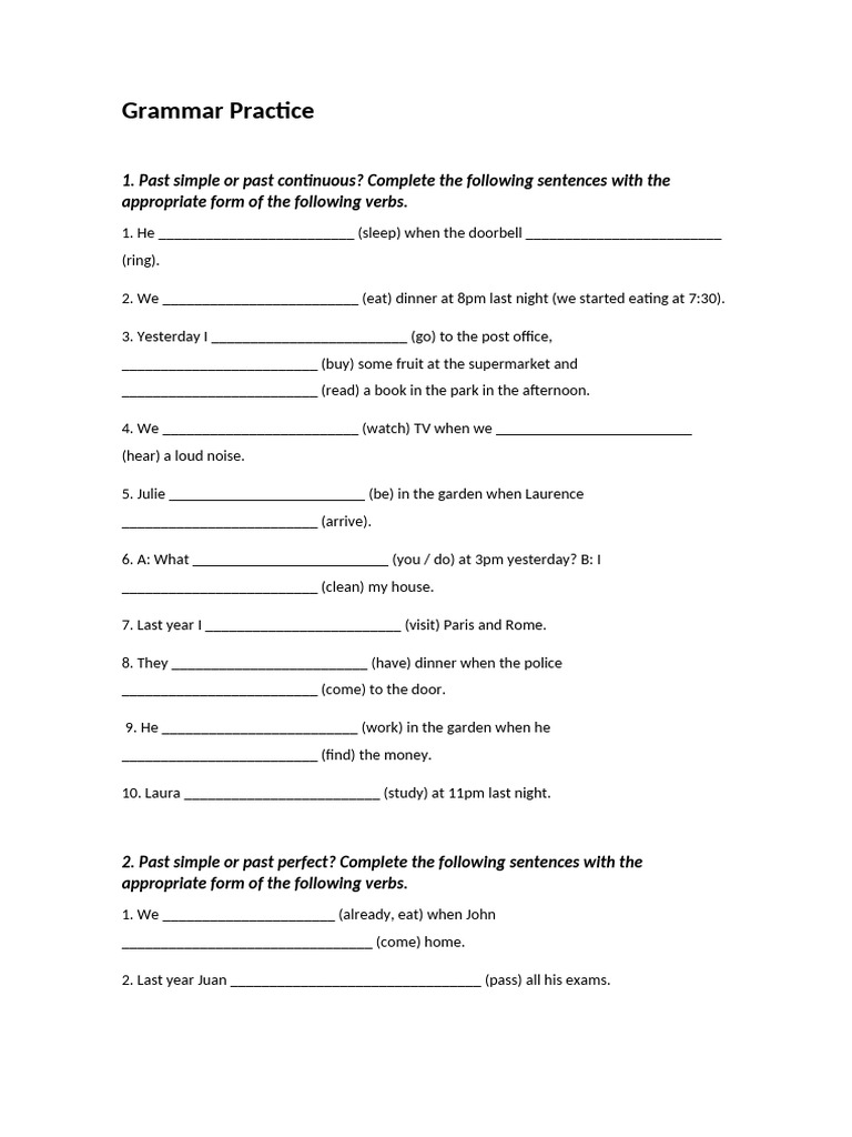 Past Tense Grammar Exercises | PDF