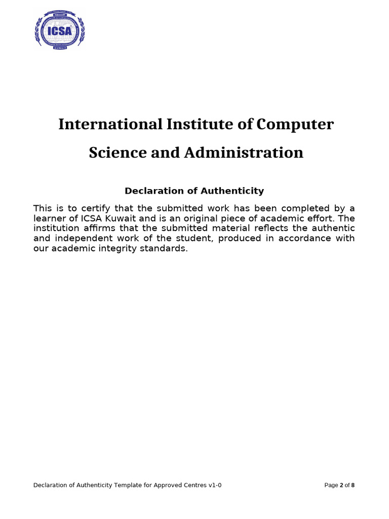 ICSA Kuwait Declaration of Authenticity | PDF