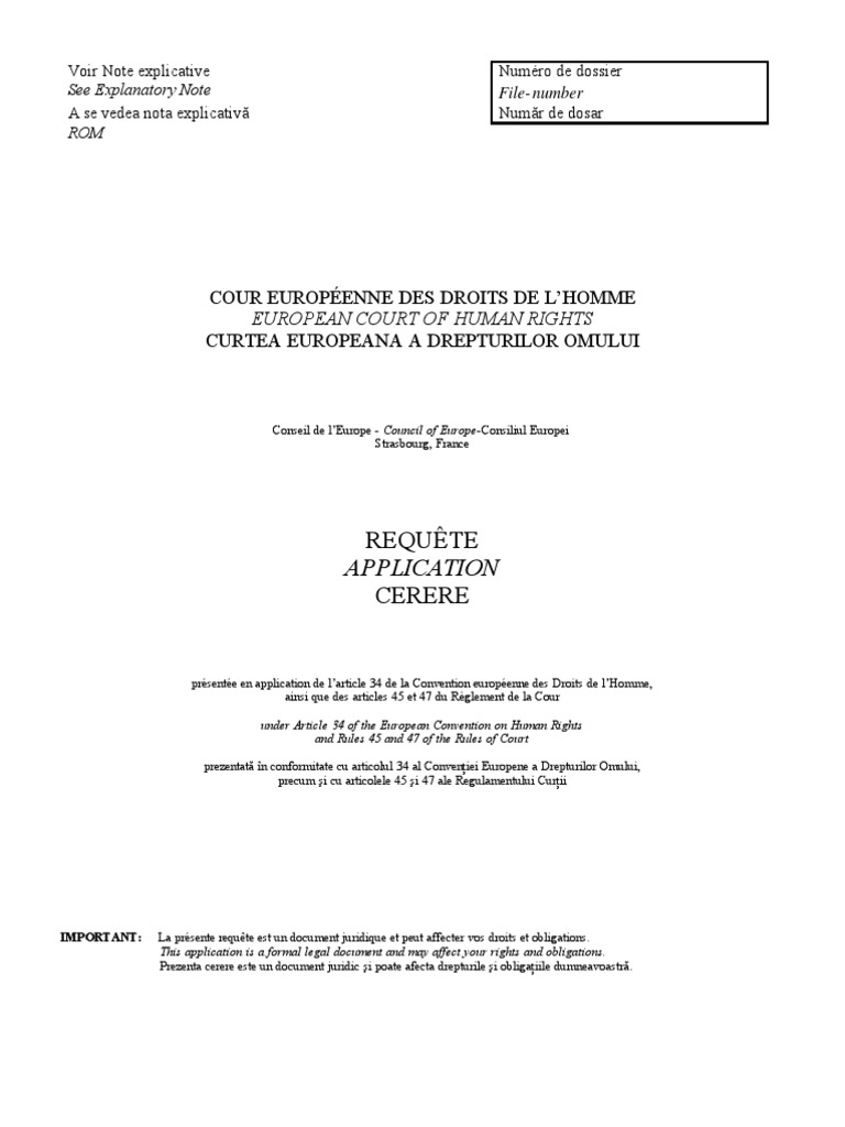 Cerere CEDO: Instrucțiuni și Formulare | PDF | Law | Foreign Language ...