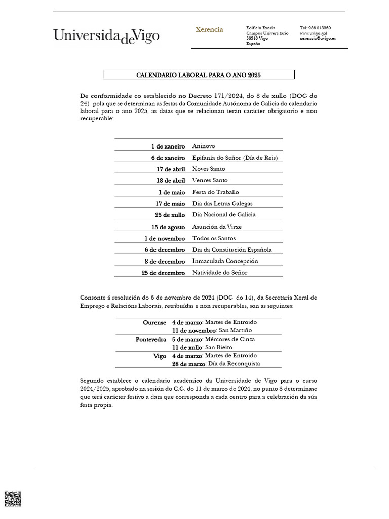 2025 Calendario Laboral | PDF