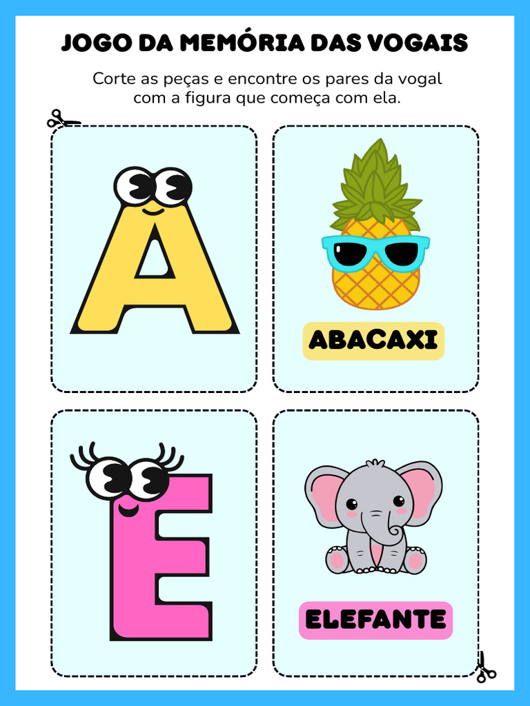 Folha de Atividade Jogo Da Memória Das Vogais Ilustrado Colorido ...