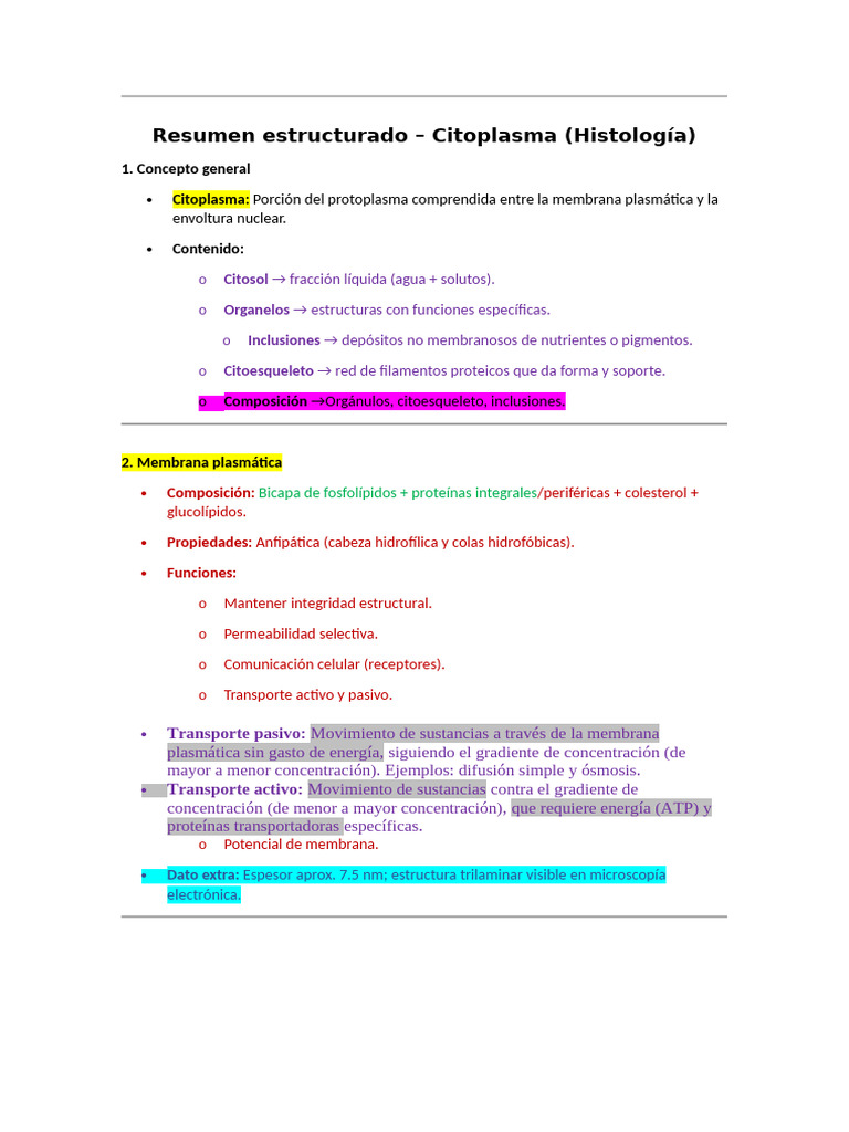 Estructura y Función del Citoplasma | PDF | Membrana celular | Mitocondria