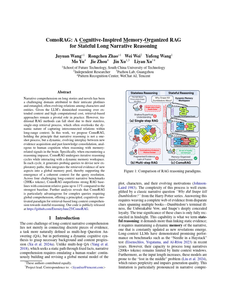 ComoRAG: Stateful Memory for Narrative Reasoning | PDF | Prefrontal ...