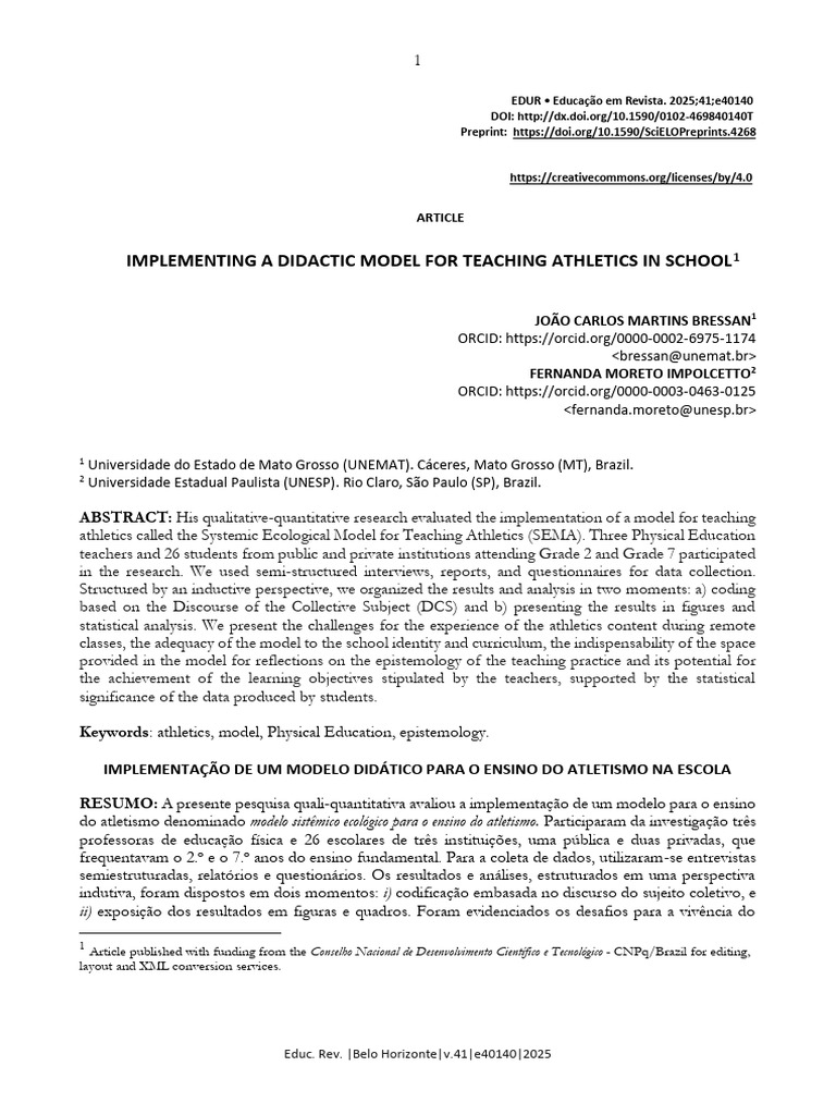 Implementing A Didactic Model For Teaching Athletics in School1 | PDF ...
