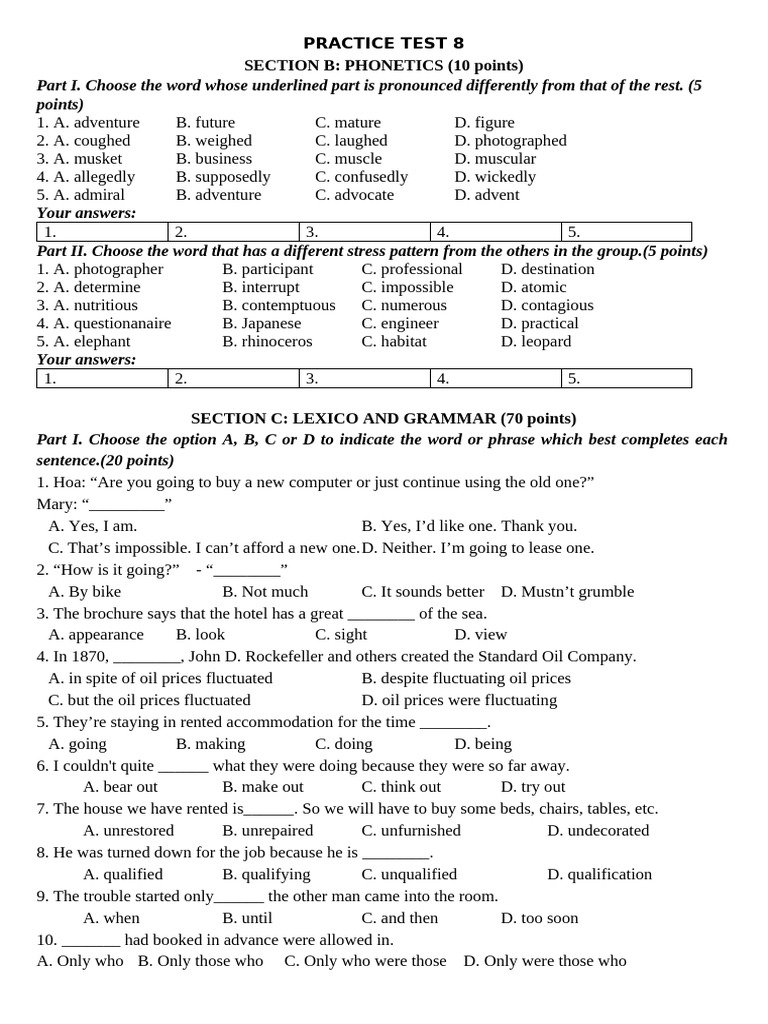 Phonetics and Grammar Practice Test | PDF | Energy Development ...
