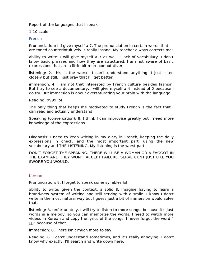 Report of The Languages That I Speak | PDF | Vocabulary | Communication