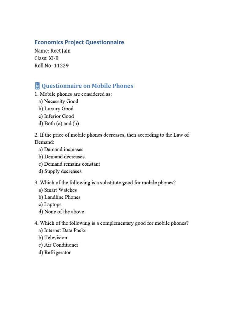 Economics Project Questionnaire ReetJain | PDF | Demand | Elasticity ...
