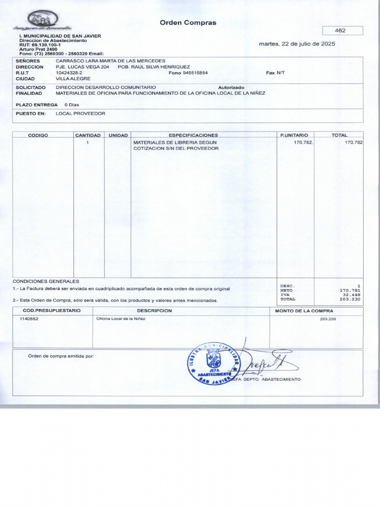 Orden de Compra #462 | PDF