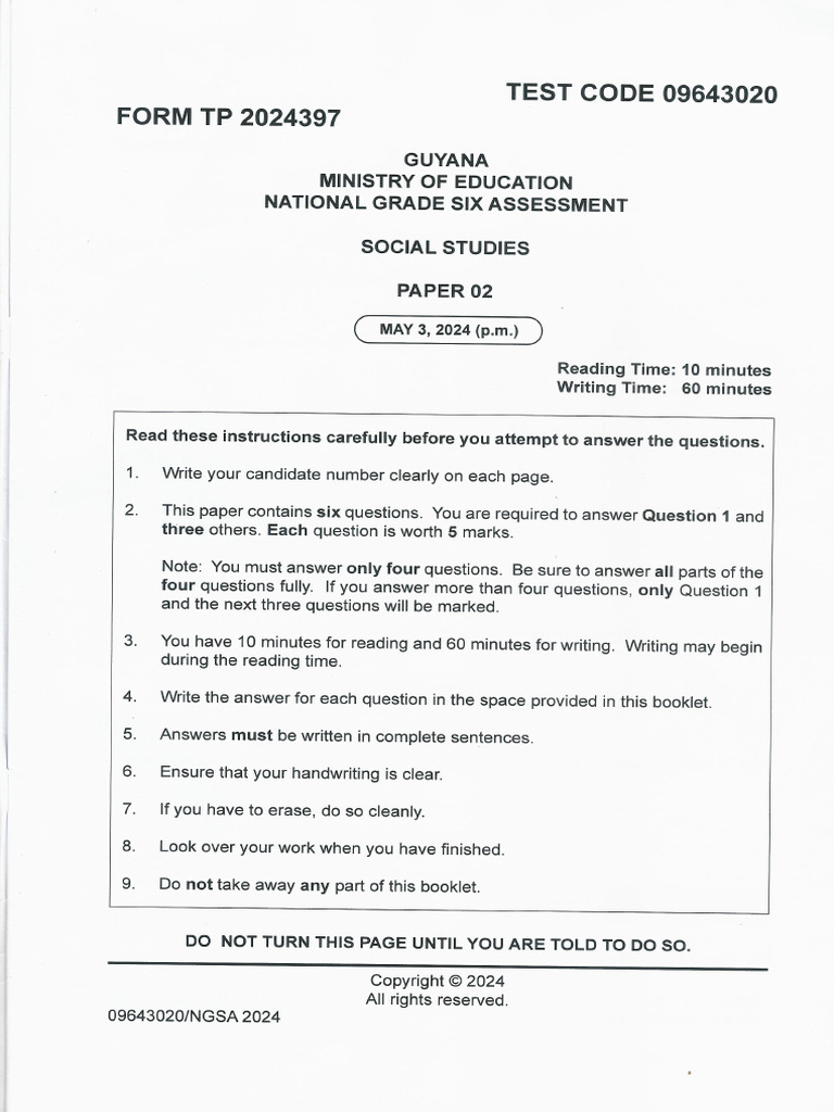 NGSA 2024 - Social-Studies Paper 2 | PDF