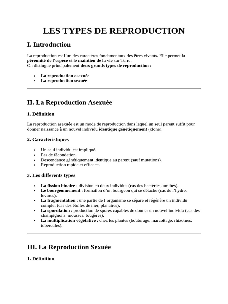 Types de reproduction chez les animaux | PDF | la reproduction ...