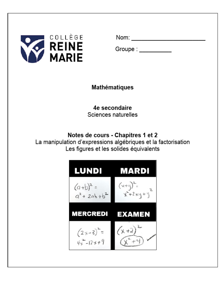 Notes de Cours - Chapitres 1 Et 2 - Algèbre | PDF | Équations | Division