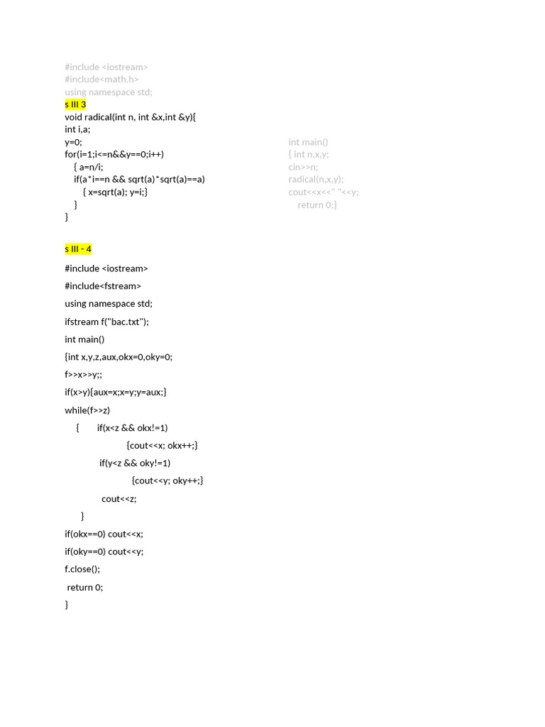 C++ Code Examples for Mathematical Operations | PDF | Computer ...