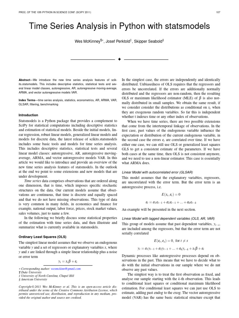 Time Series Analysis with Statsmodels | PDF | Ordinary Least Squares ...