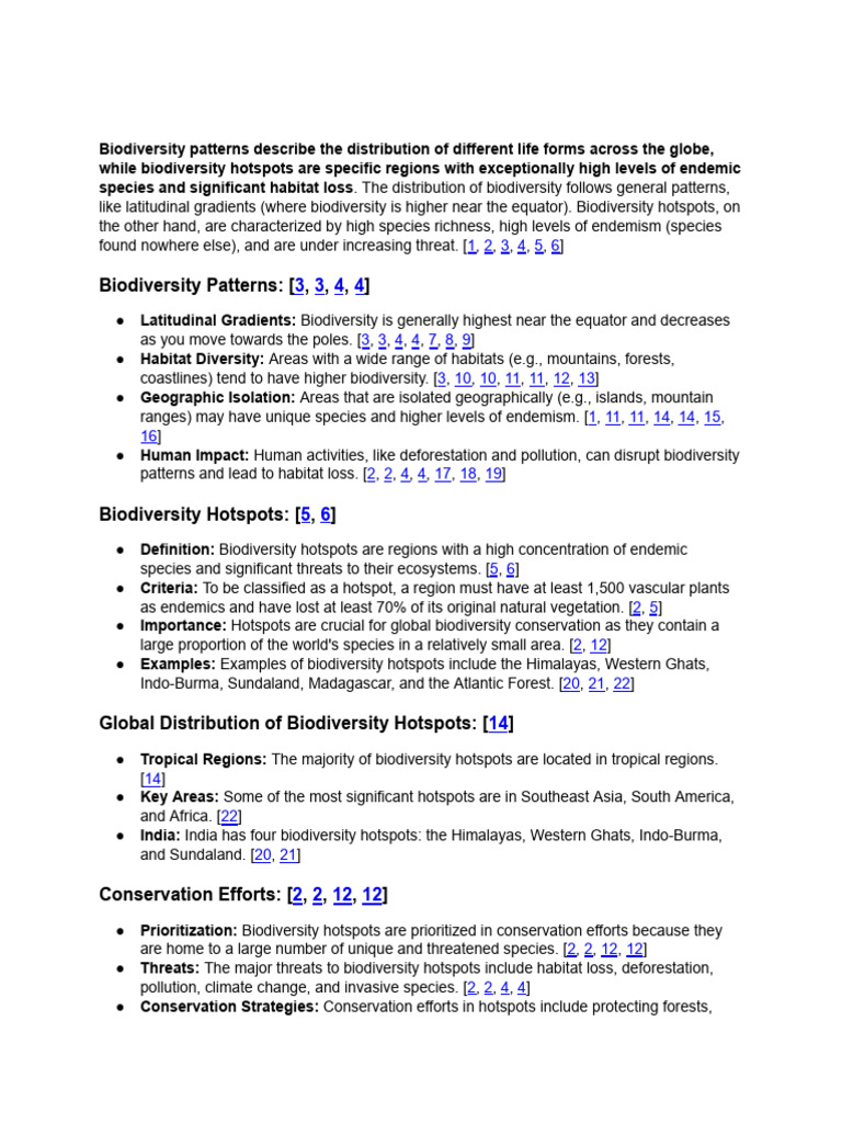 Biodiversity Patterns and Hotspots | PDF | Biodiversity | Conservation ...