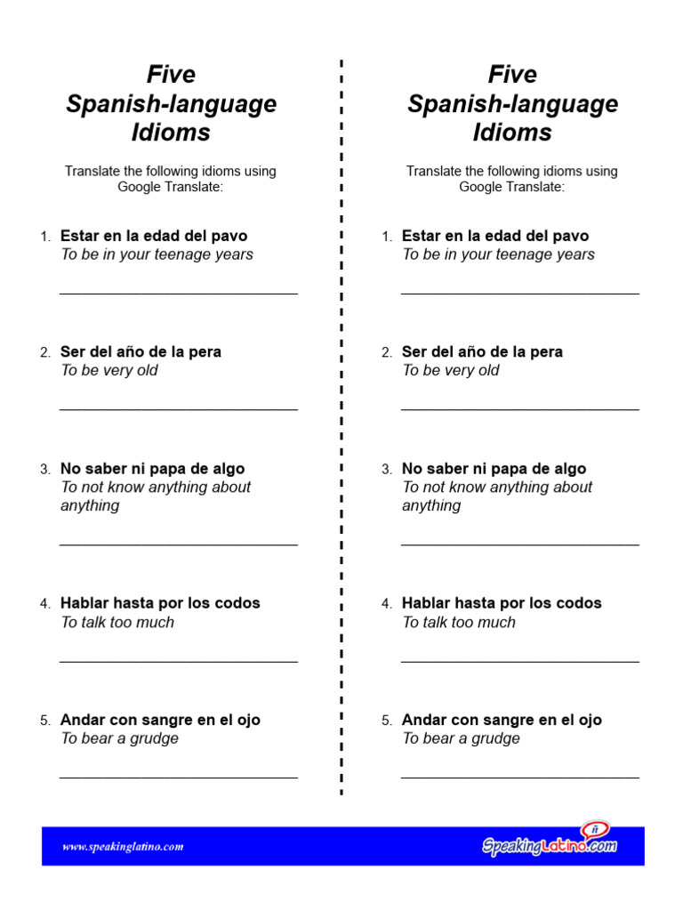 Traducción de 5 modismos en español | PDF