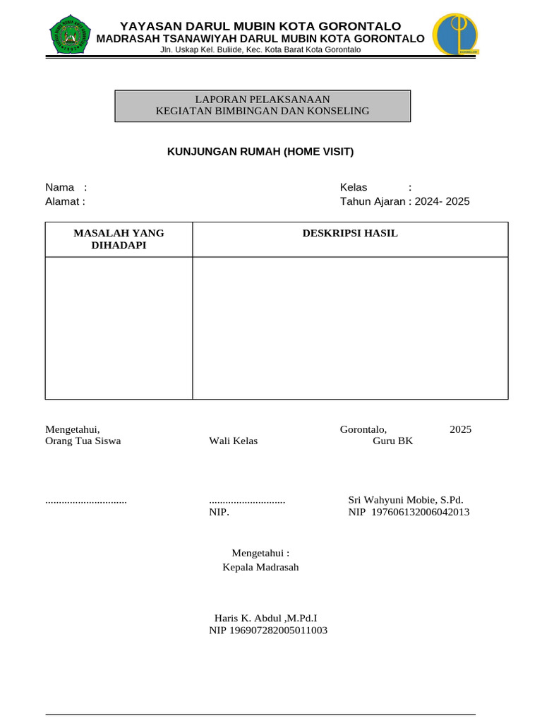 Laporan Kunjungan Rumah Siswa BK | PDF