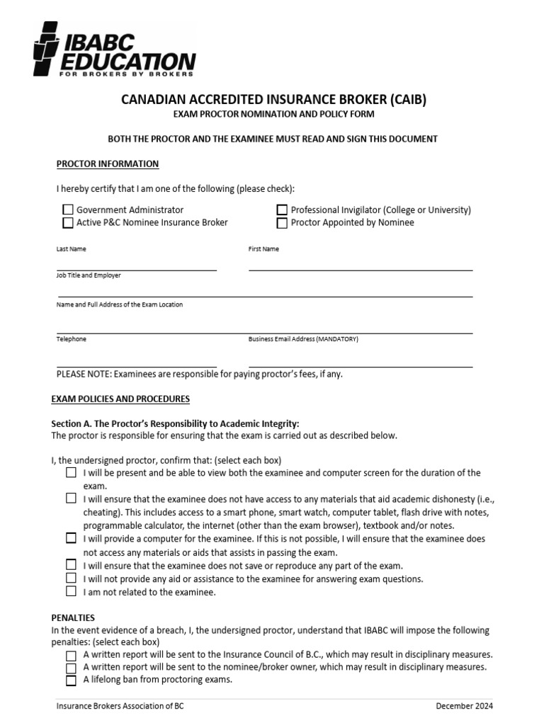 CAIB Exam Proctor Nomination Form | PDF