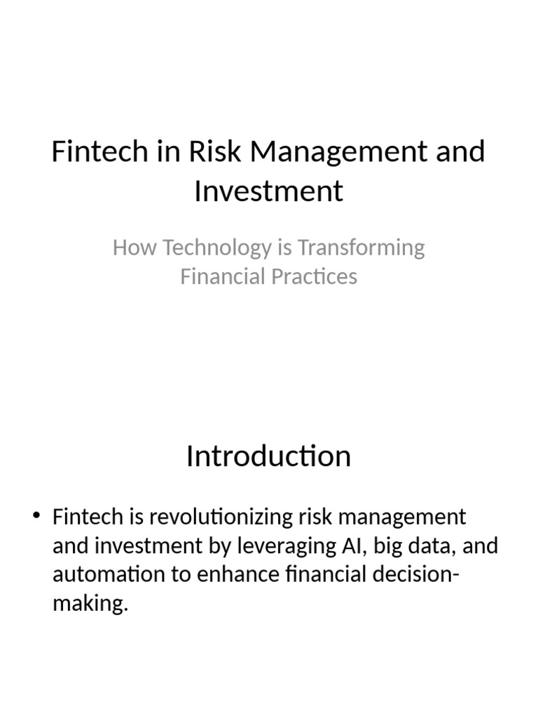 Fintech's Impact on Risk Management | PDF | Financial Technology ...